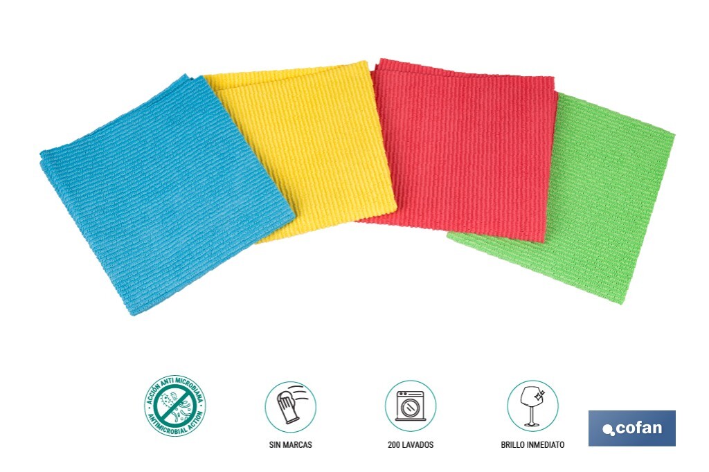 PACK DE 4  BAYETAS SUPER PRO AZUL, ROJO, AMARILLO , VERDE 38 X 35 CM
