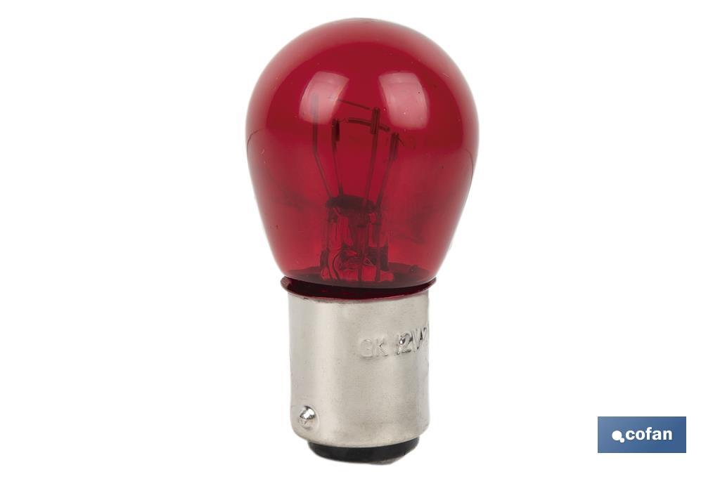 LÁMPARA COFAN 2 POLOS ROJA CENTRADA P21/5W (BAY15D) 12V